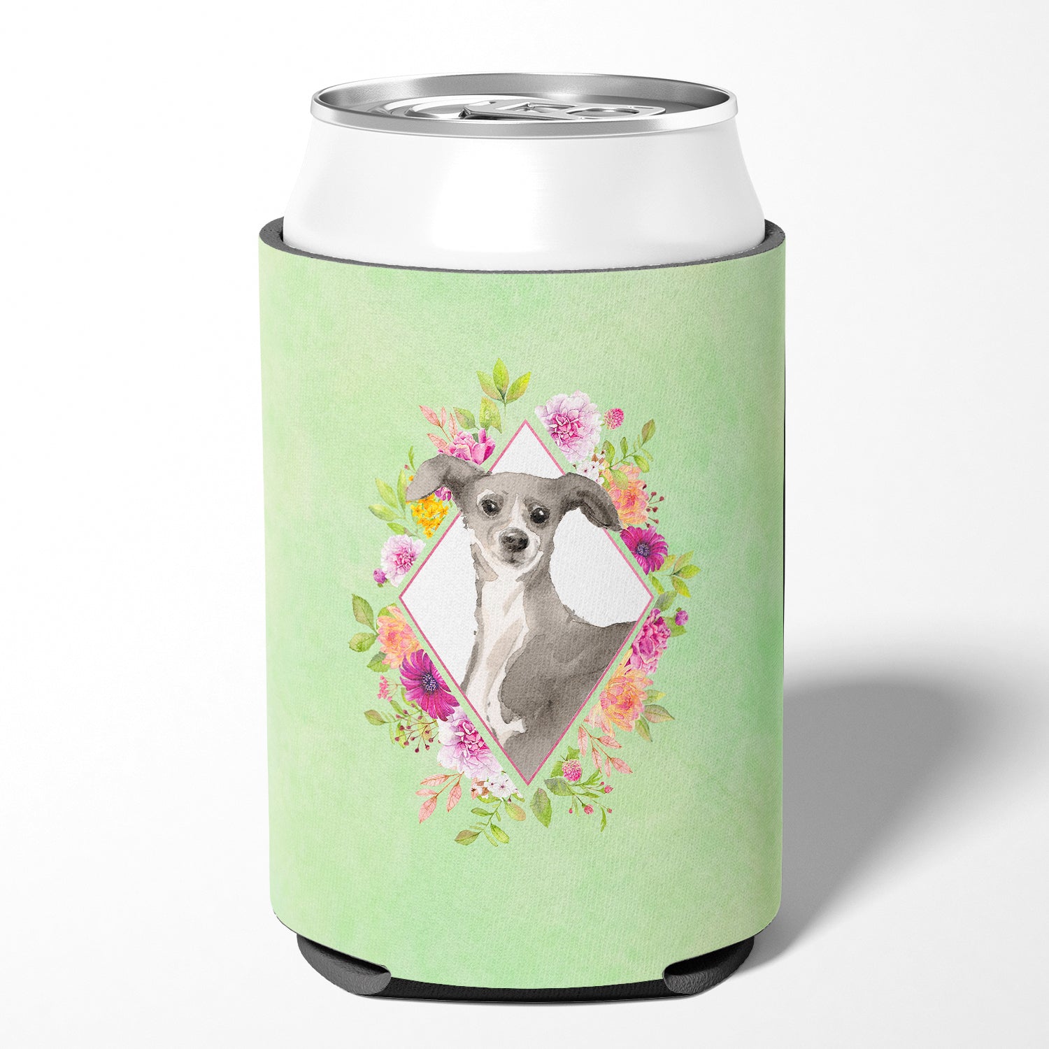 Italian Greyhound Green Flowers Can or Bottle Hugger CK4390CC  the-store.com.