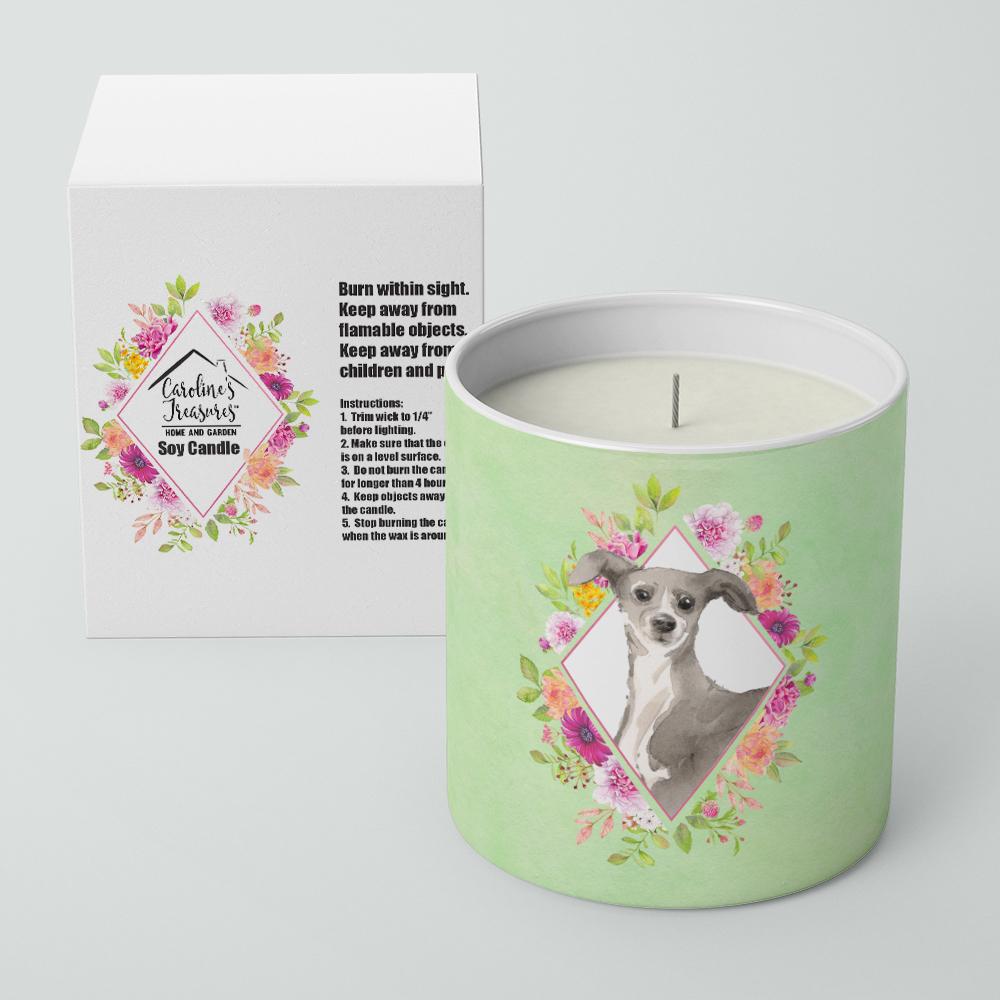 Italian Greyhound Green Flowers 10 oz Decorative Soy Candle CK4390CDL by Caroline&#39;s Treasures