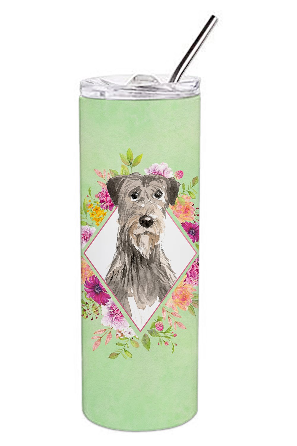 Irish Wolfhound Green Flowers Double Walled Stainless Steel 20 oz Skinny Tumbler CK4391TBL20 by Caroline&#39;s Treasures