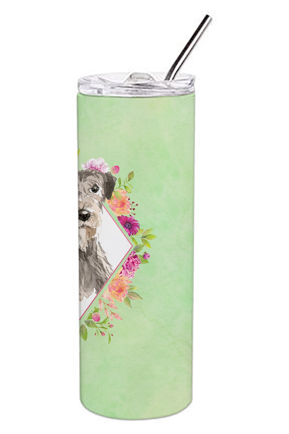 Irish Wolfhound Green Flowers Double Walled Stainless Steel 20 oz Skinny Tumbler CK4391TBL20 by Caroline's Treasures