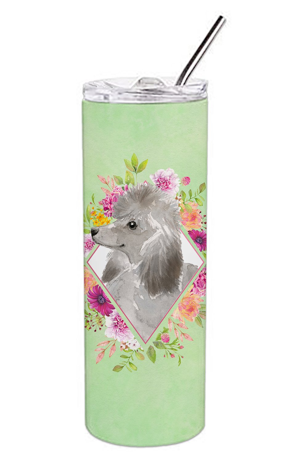 Grey Standard Poodle Green Flowers Double Walled Stainless Steel 20 oz Skinny Tumbler CK4393TBL20 by Caroline&#39;s Treasures