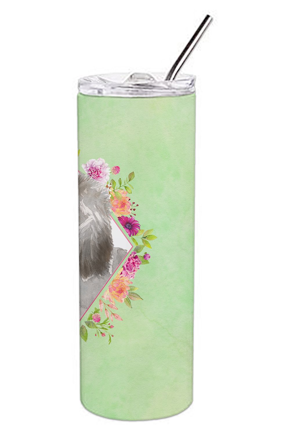 Grey Standard Poodle Green Flowers Double Walled Stainless Steel 20 oz Skinny Tumbler CK4393TBL20 by Caroline's Treasures