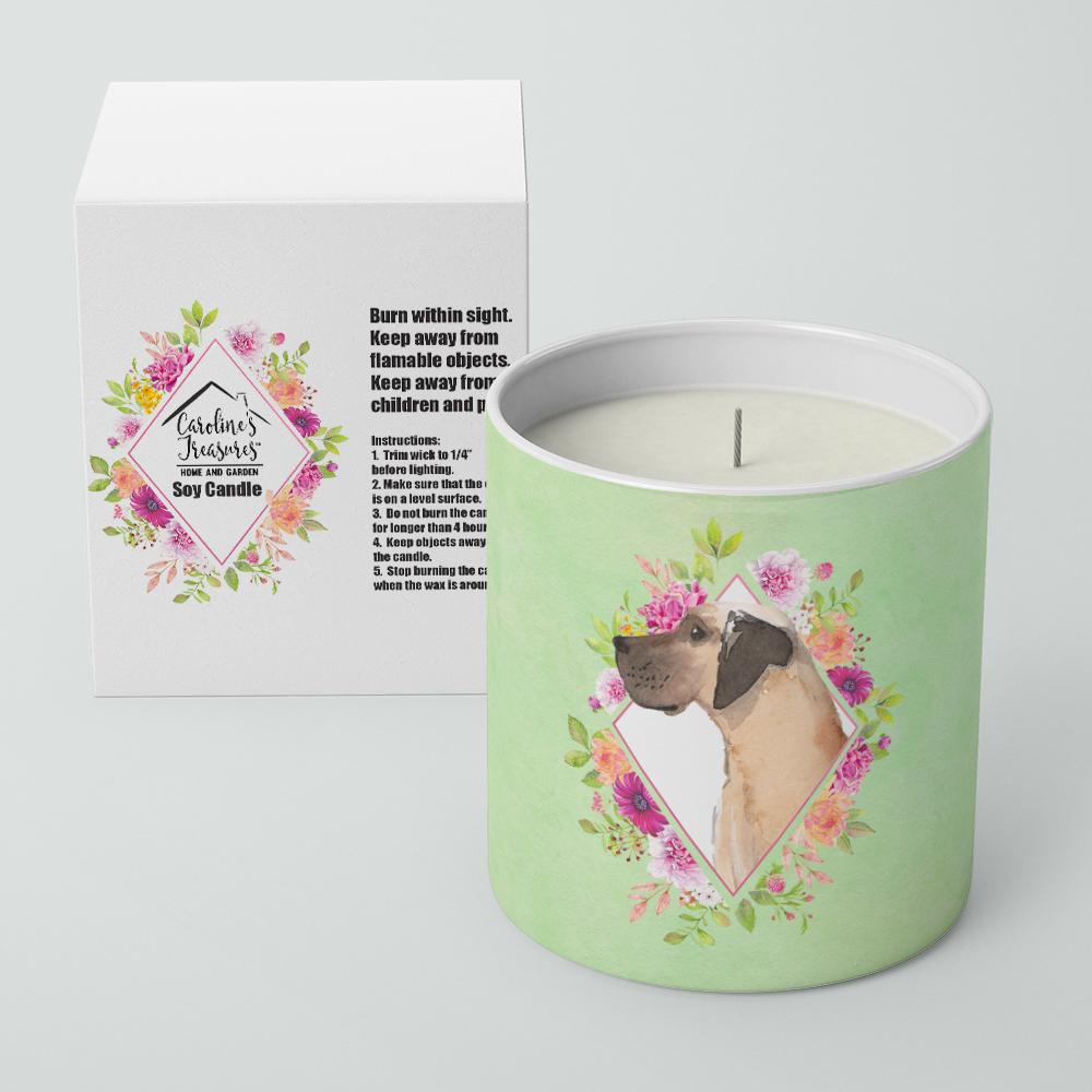 Fawn Great Dane Green Flowers 10 oz Decorative Soy Candle CK4394CDL by Caroline&#39;s Treasures