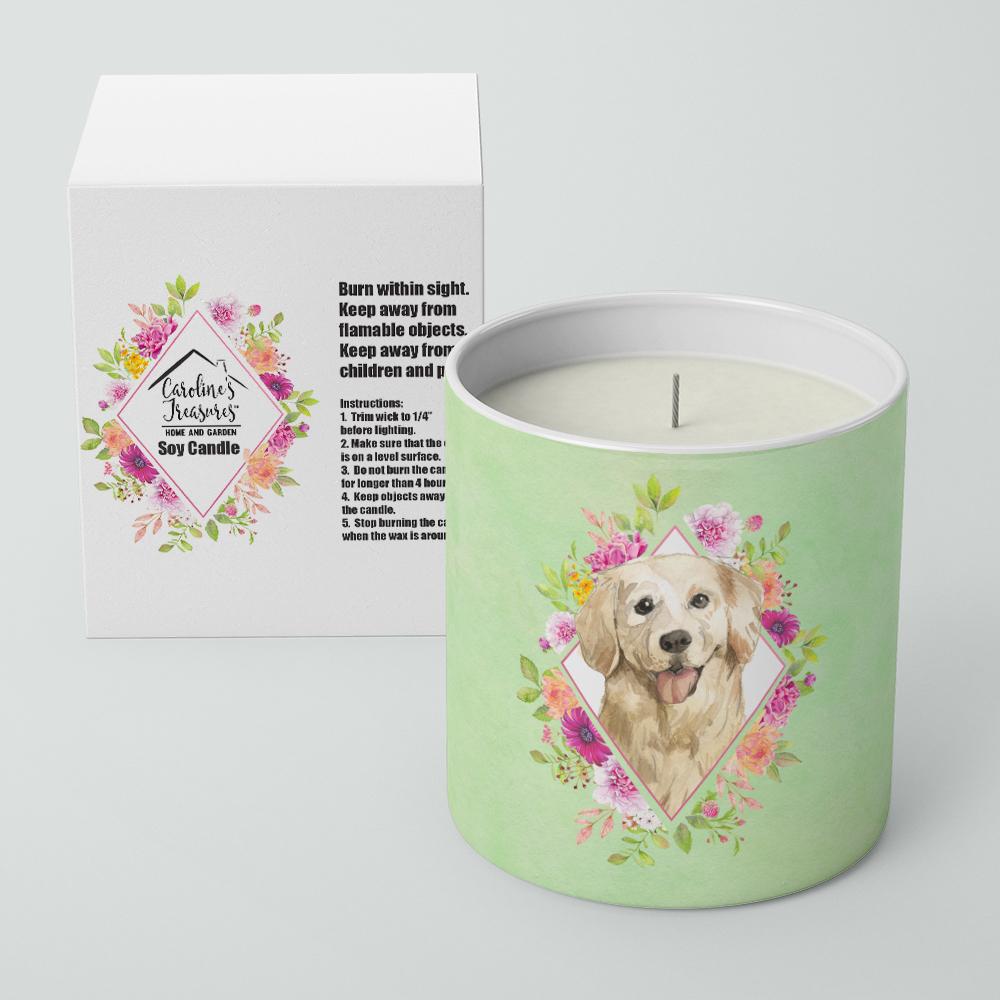 Golden Retriever Green Flowers 10 oz Decorative Soy Candle CK4395CDL by Caroline&#39;s Treasures