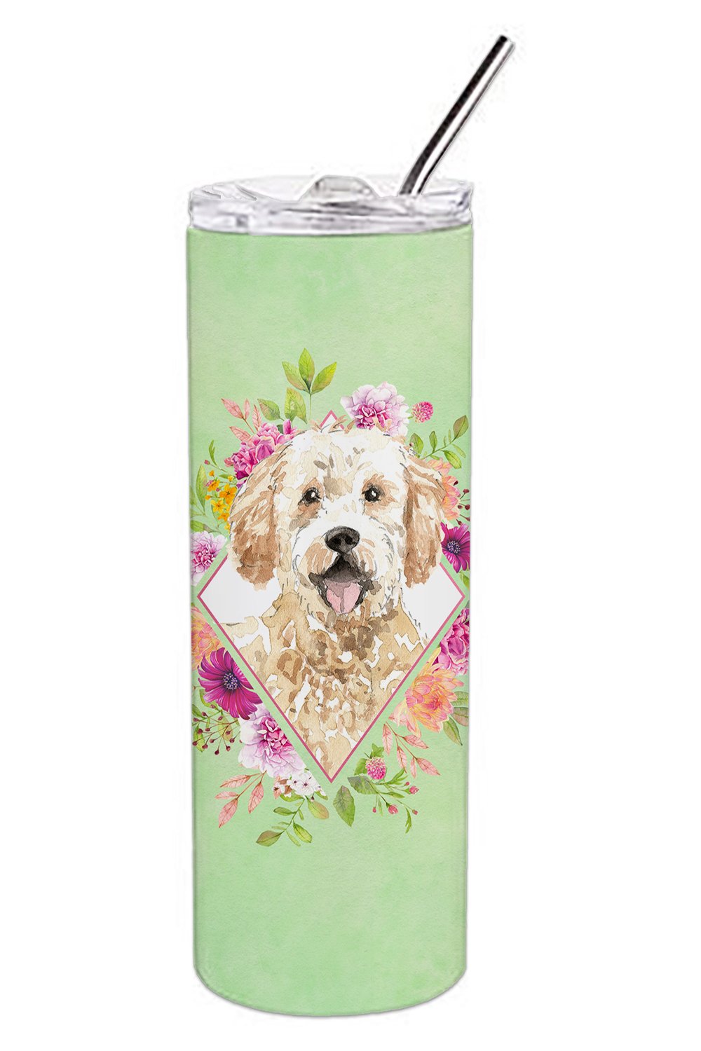 Goldendoodle Green Flowers Double Walled Stainless Steel 20 oz Skinny Tumbler CK4396TBL20 by Caroline&#39;s Treasures