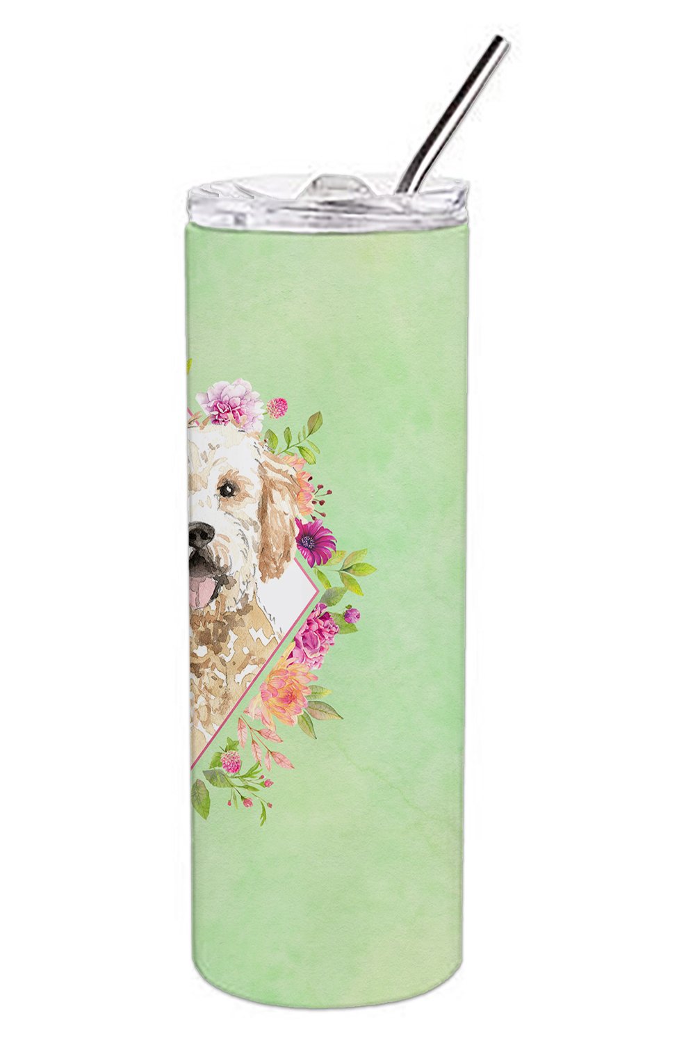 Goldendoodle Green Flowers Double Walled Stainless Steel 20 oz Skinny Tumbler CK4396TBL20 by Caroline's Treasures