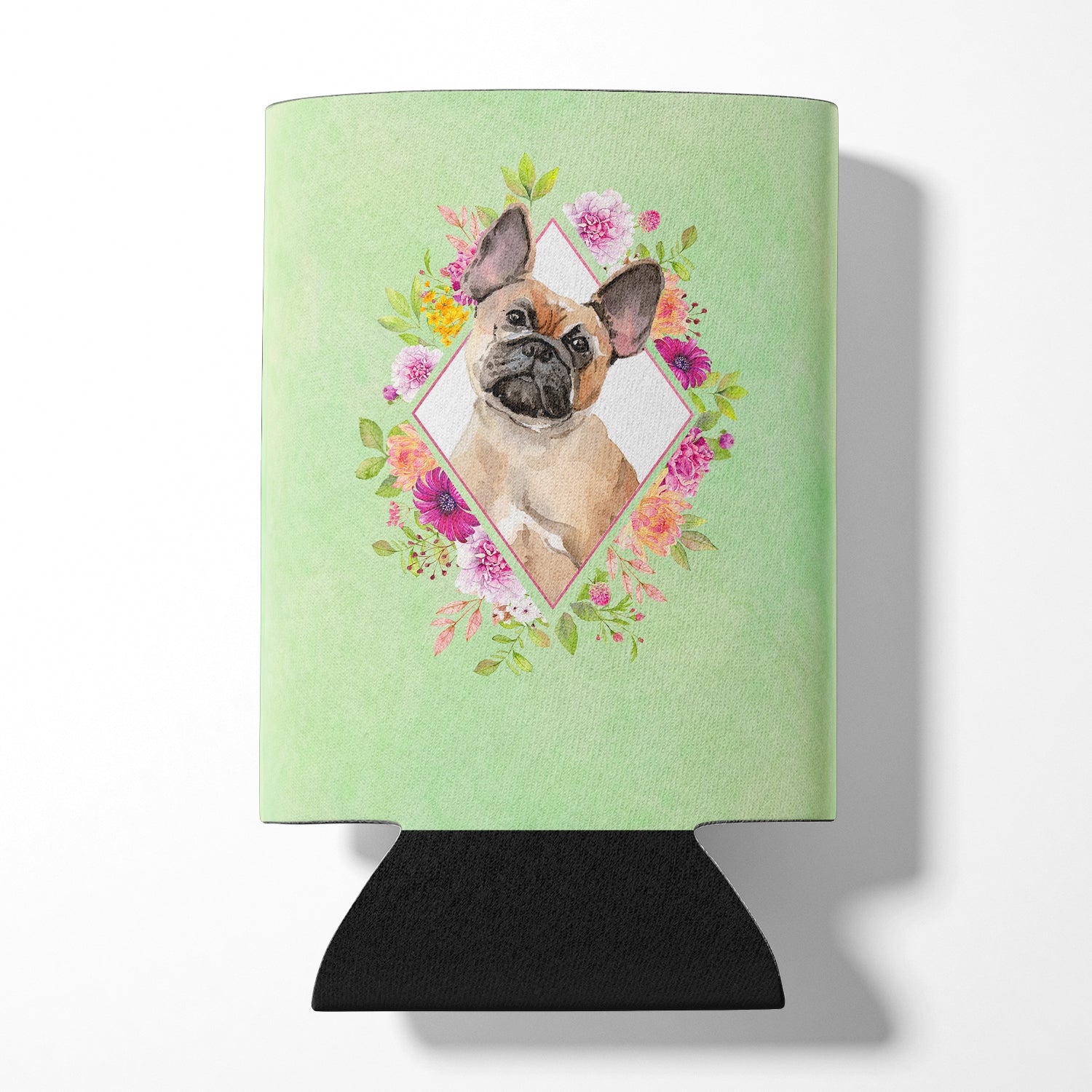 Fawn French Bulldog Green Flowers Can or Bottle Hugger CK4398CC  the-store.com.