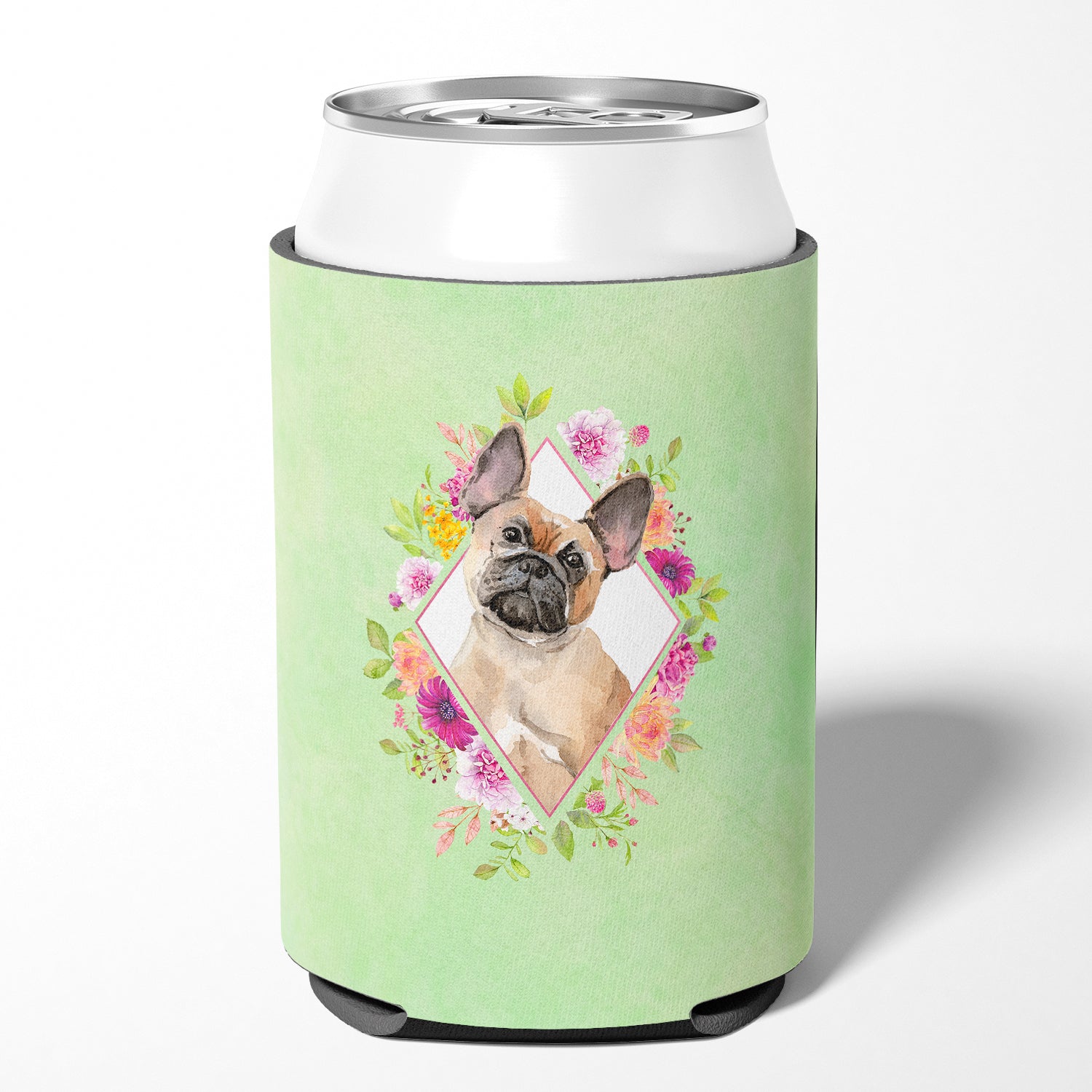 Fawn French Bulldog Green Flowers Can or Bottle Hugger CK4398CC  the-store.com.