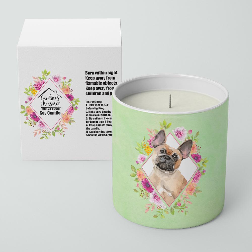 Fawn French Bulldog Green Flowers 10 oz Decorative Soy Candle CK4398CDL by Caroline&#39;s Treasures