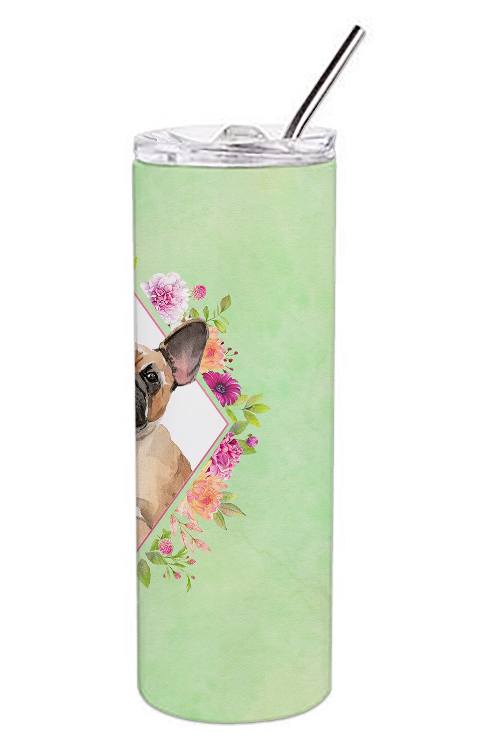 Fawn French Bulldog Green Flowers Double Walled Stainless Steel 20 oz Skinny Tumbler CK4398TBL20 by Caroline's Treasures