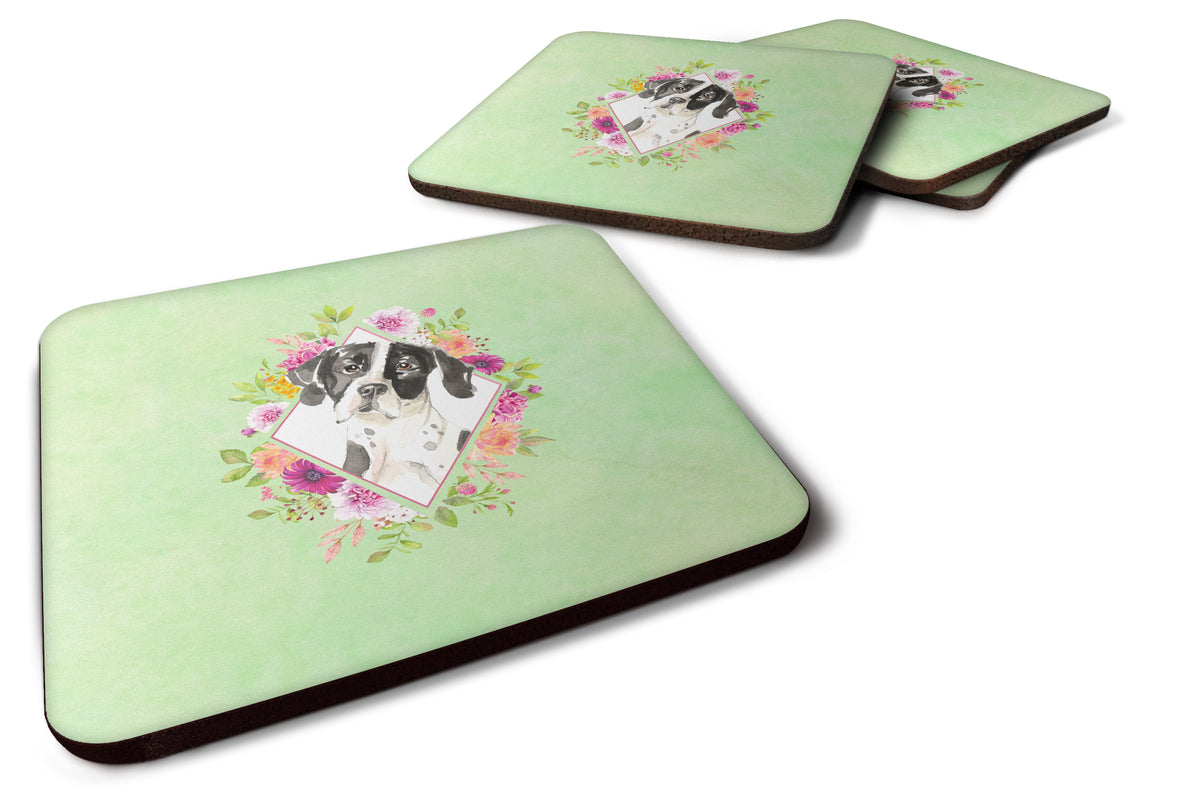 Set of 4 English Pointer Green Flowers Foam Coasters Set of 4 CK4399FC - the-store.com