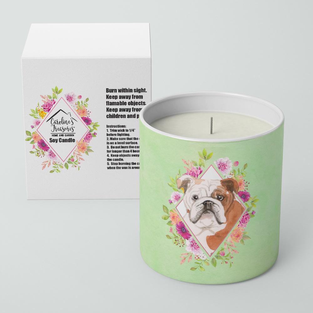 English Bulldog Green Flowers 10 oz Decorative Soy Candle CK4400CDL by Caroline&#39;s Treasures