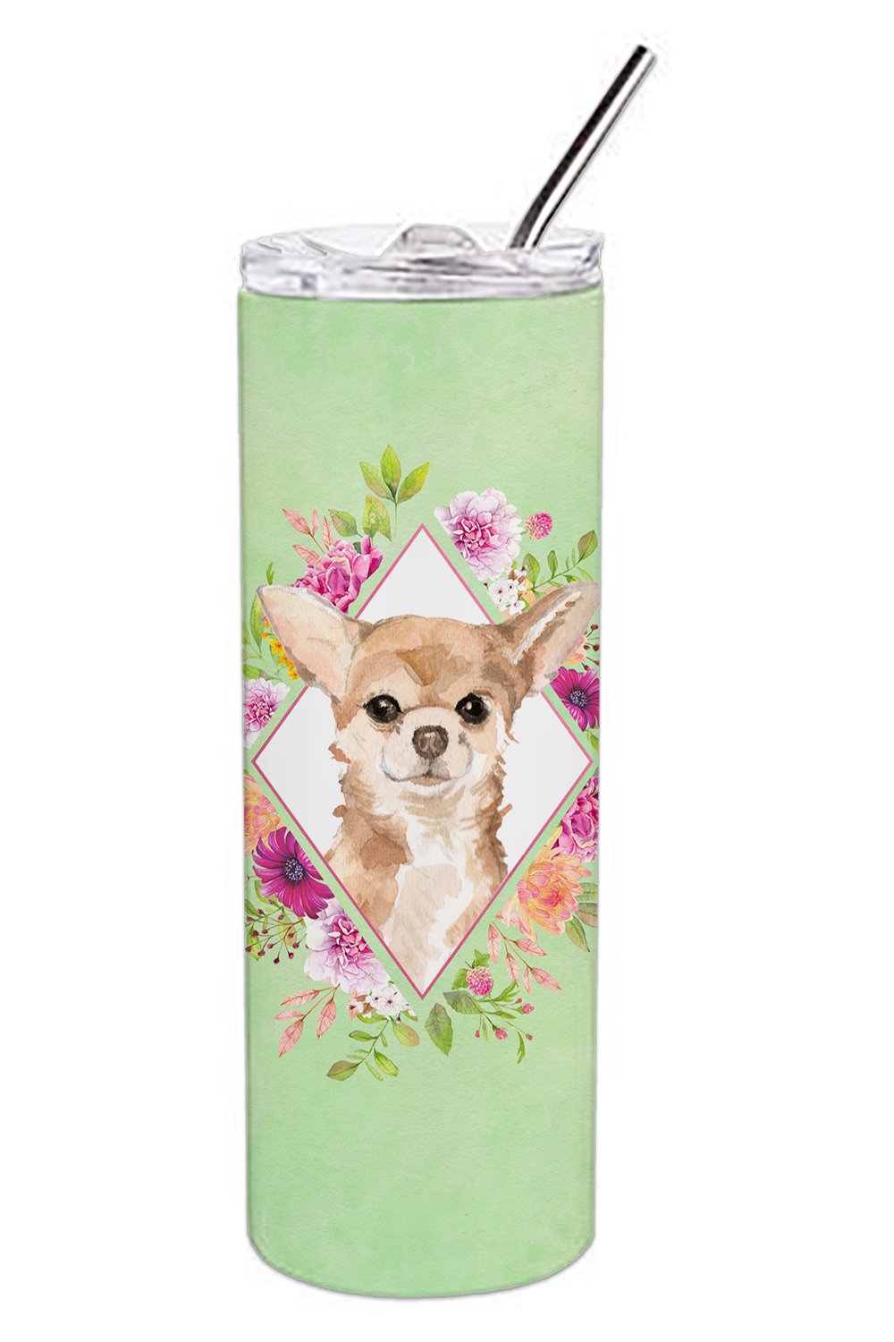 Chihuahua Green Flowers Double Walled Stainless Steel 20 oz Skinny Tumbler CK4405TBL20 by Caroline&#39;s Treasures