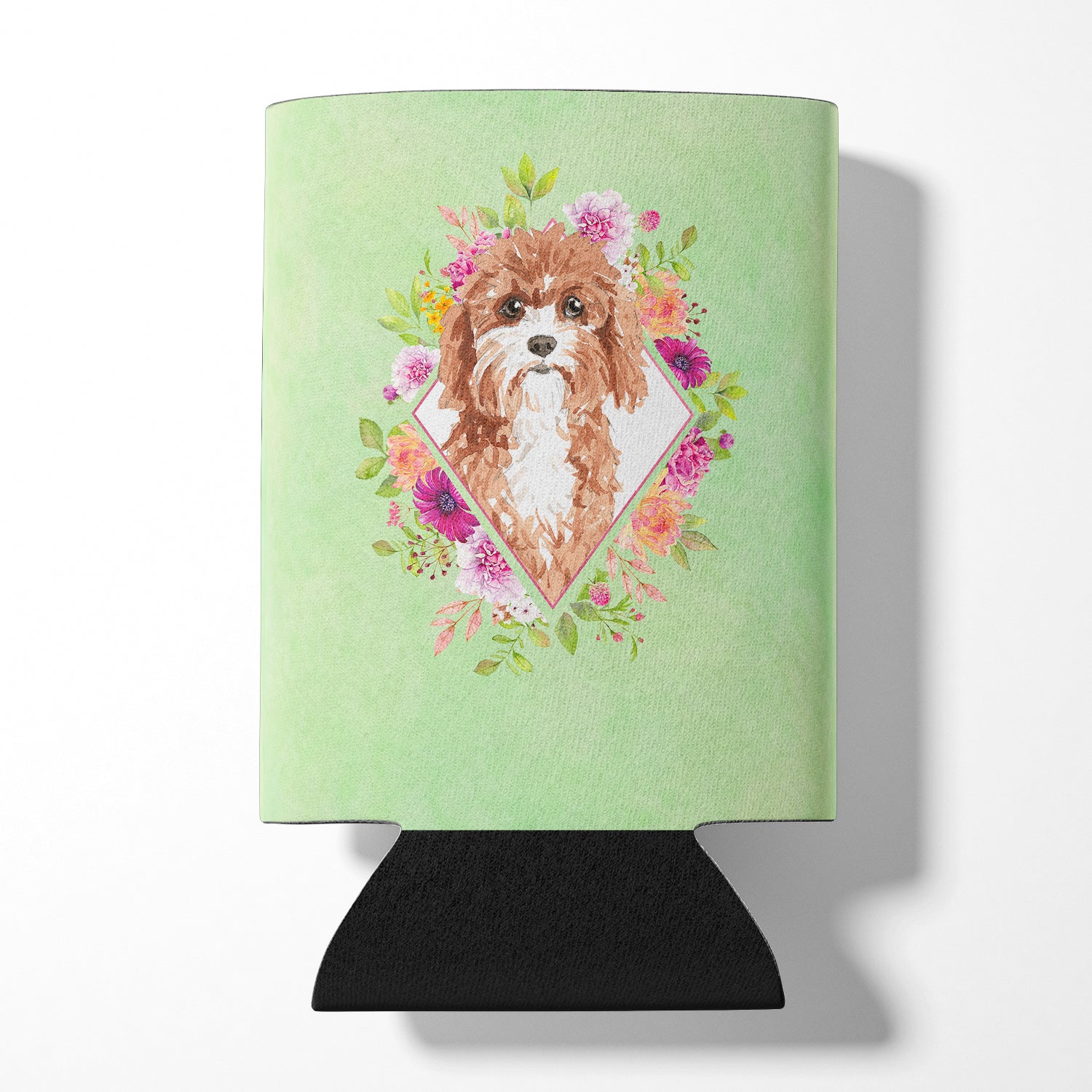 Cavapoo Green Flowers Can or Bottle Hugger CK4407CC  the-store.com.