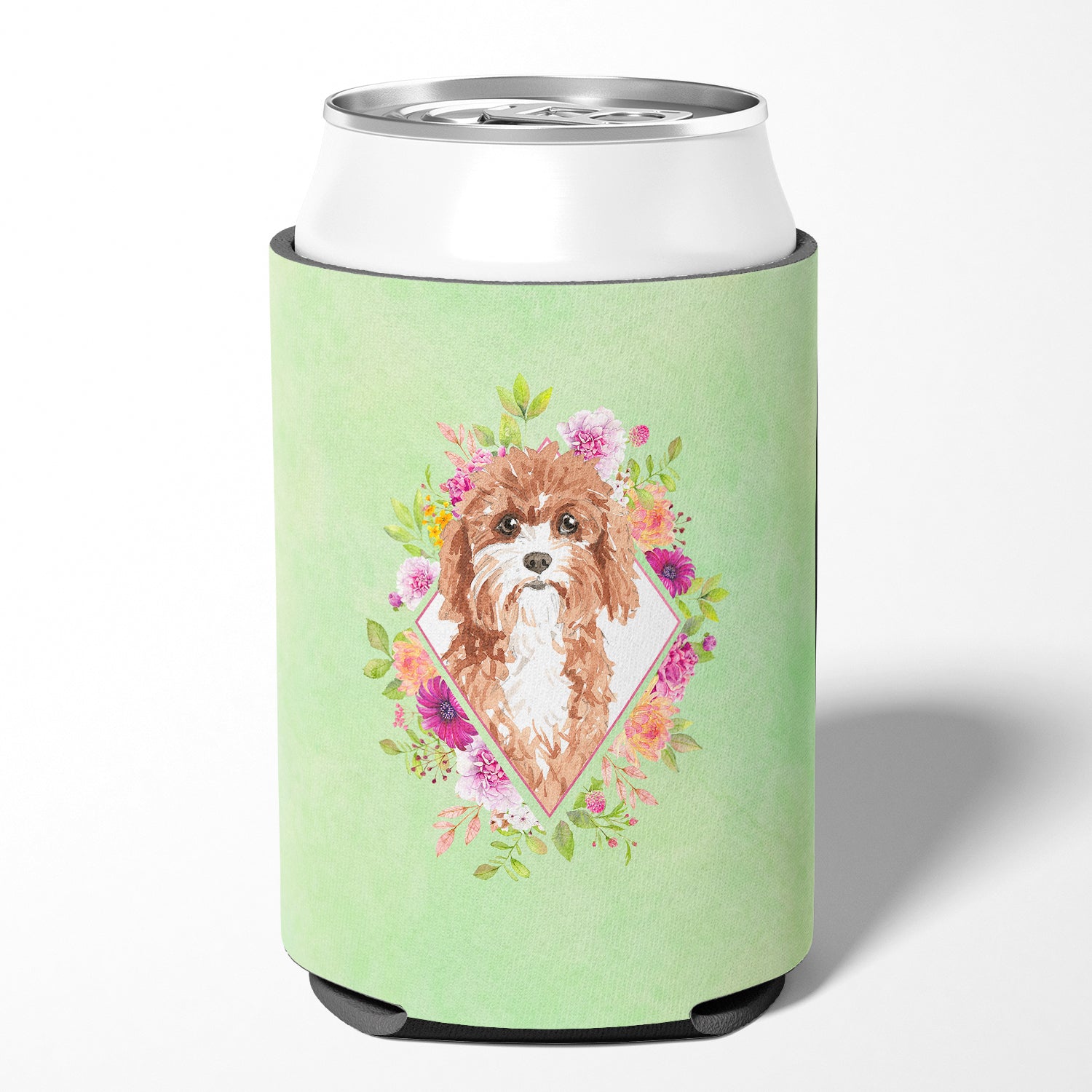 Cavapoo Green Flowers Can or Bottle Hugger CK4407CC  the-store.com.
