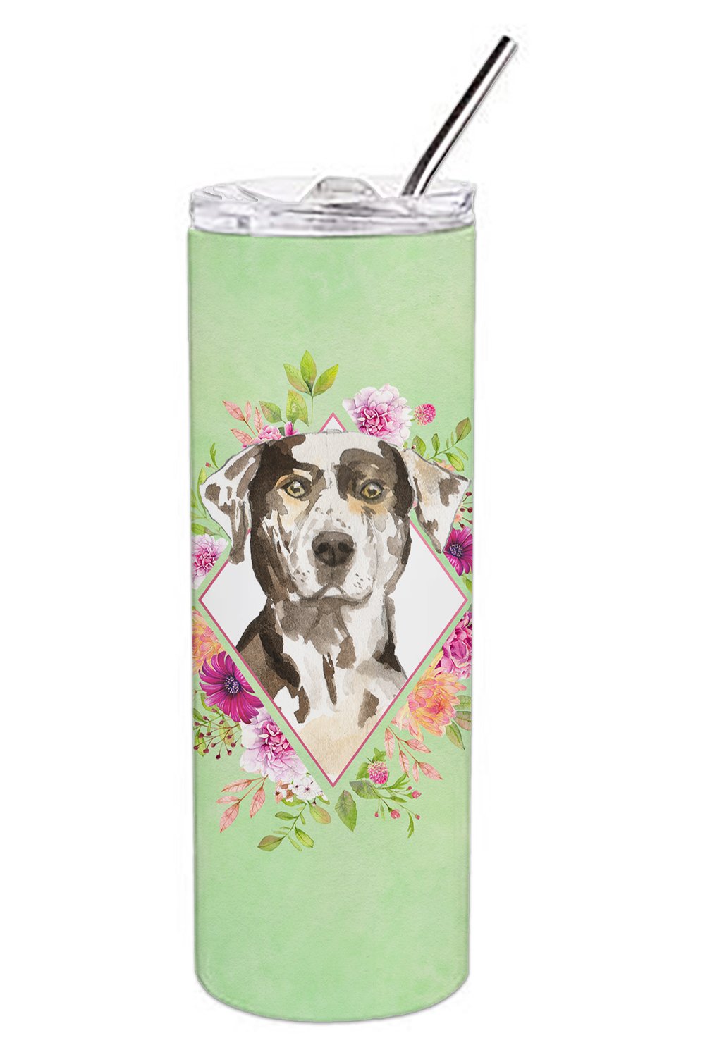 Catahoula Leopard Dog Green Flowers Double Walled Stainless Steel 20 oz Skinny Tumbler CK4409TBL20 by Caroline&#39;s Treasures