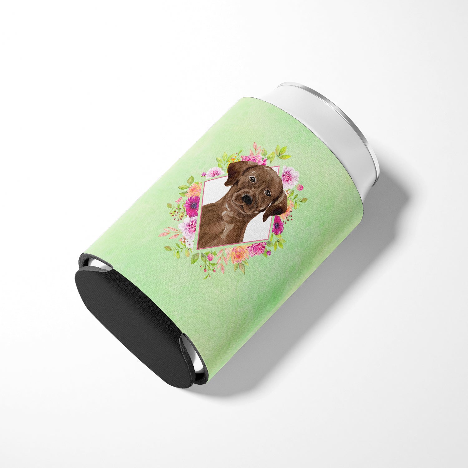 Chocolate Labrador Green Flowers Can or Bottle Hugger CK4411CC  the-store.com.