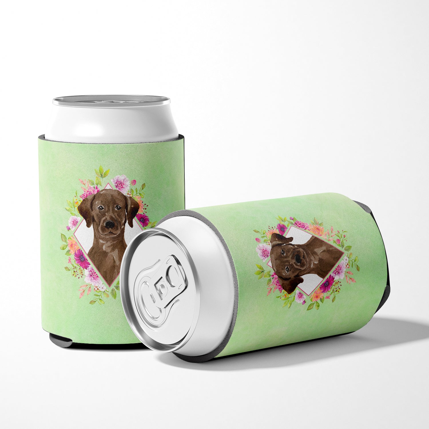 Chocolate Labrador Green Flowers Can or Bottle Hugger CK4411CC  the-store.com.