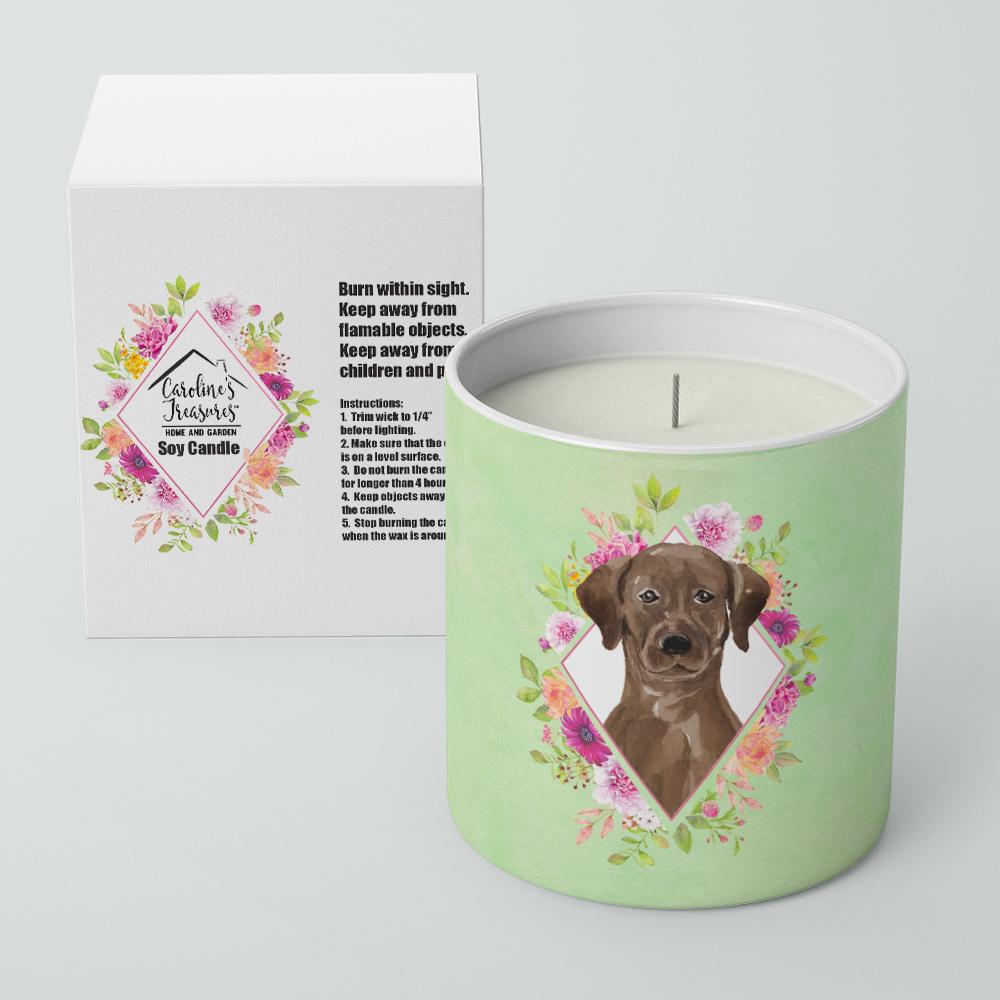 Caroline's Treasures Chocolate Labrador Green Flowers 10 oz Decorative Soy Candle CK4411CDL