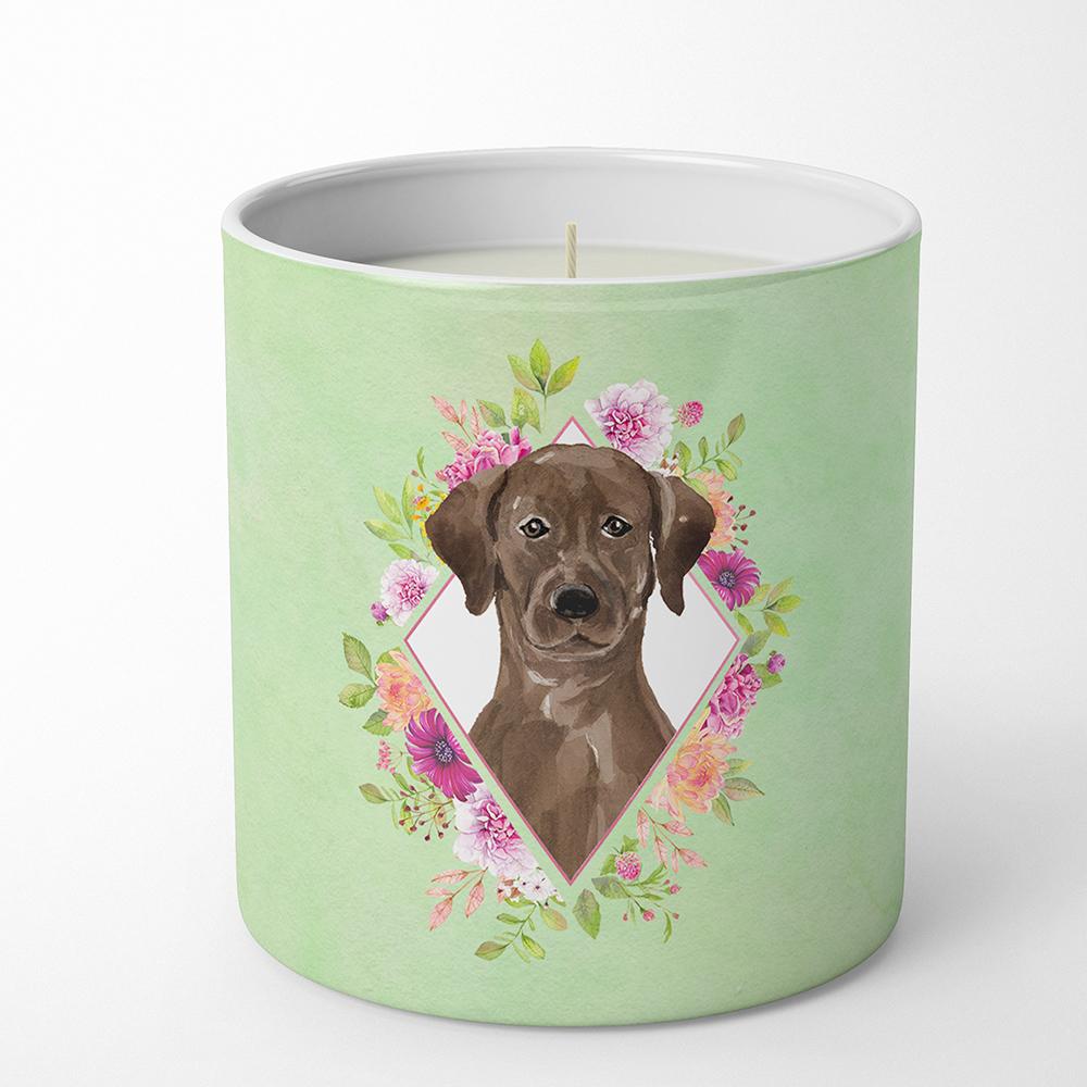 Caroline's Treasures Chocolate Labrador Green Flowers 10 oz Decorative Soy Candle CK4411CDL