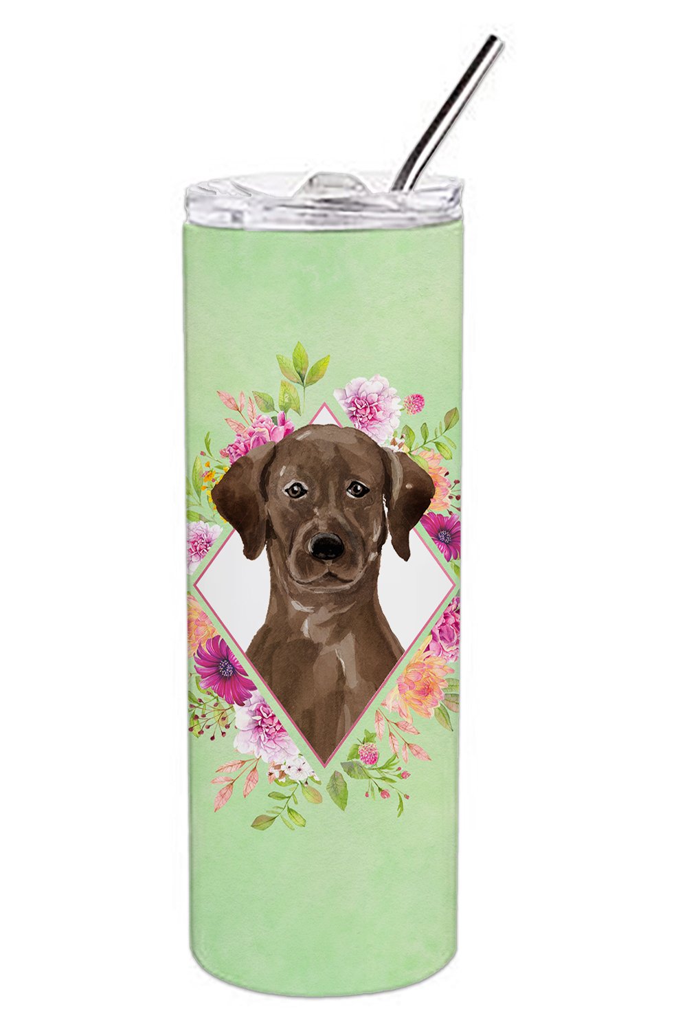 Chocolate Labrador Green Flowers Double Walled Stainless Steel 20 oz Skinny Tumbler CK4411TBL20 by Caroline&#39;s Treasures