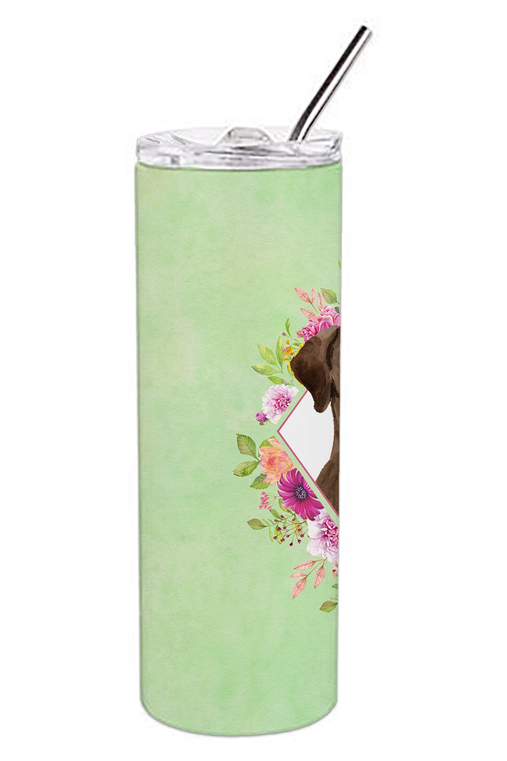 Chocolate Labrador Green Flowers Double Walled Stainless Steel 20 oz Skinny Tumbler CK4411TBL20 by Caroline's Treasures