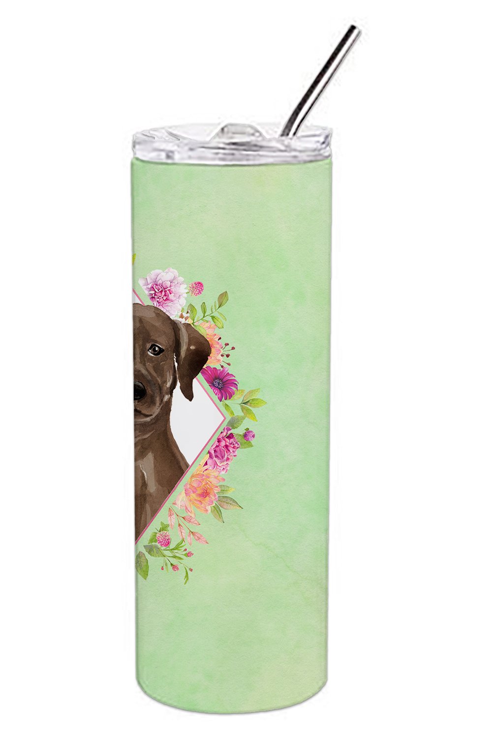 Chocolate Labrador Green Flowers Double Walled Stainless Steel 20 oz Skinny Tumbler CK4411TBL20 by Caroline's Treasures