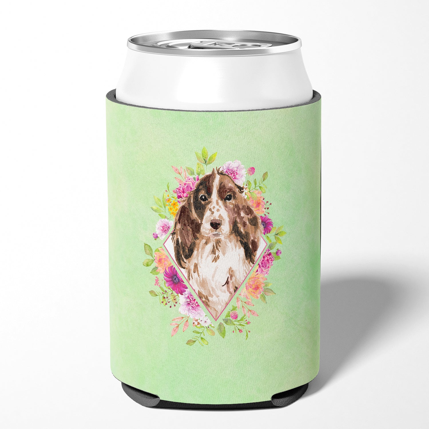 Brown Parti Cocker Spaniel Green Flowers Can or Bottle Hugger CK4412CC  the-store.com.
