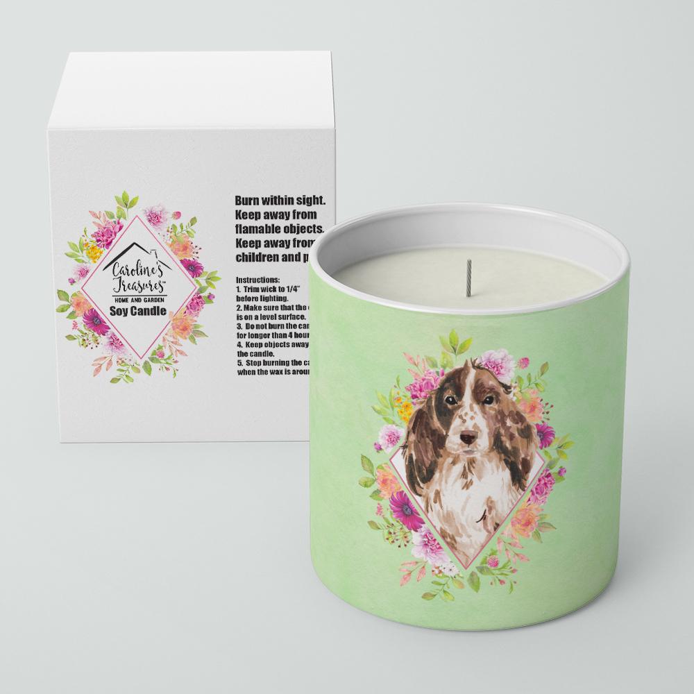 Brown Parti Cocker Spaniel Green Flowers 10 oz Decorative Soy Candle CK4412CDL by Caroline&#39;s Treasures