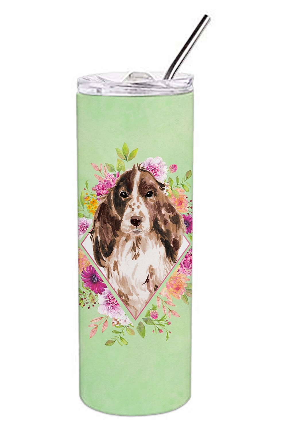 Brown Parti Cocker Spaniel Green Flowers Double Walled Stainless Steel 20 oz Skinny Tumbler CK4412TBL20 by Caroline's Treasures