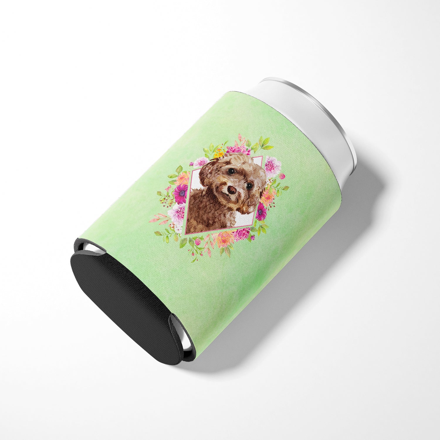 Chocolate Cockapoo Green Flowers Can or Bottle Hugger CK4413CC
