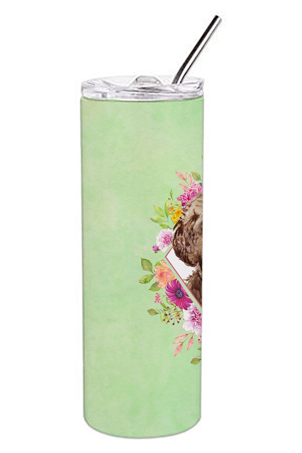 Chocolate Cockapoo Green Flowers Double Walled Stainless Steel 20 oz Skinny Tumbler CK4413TBL20 by Caroline's Treasures