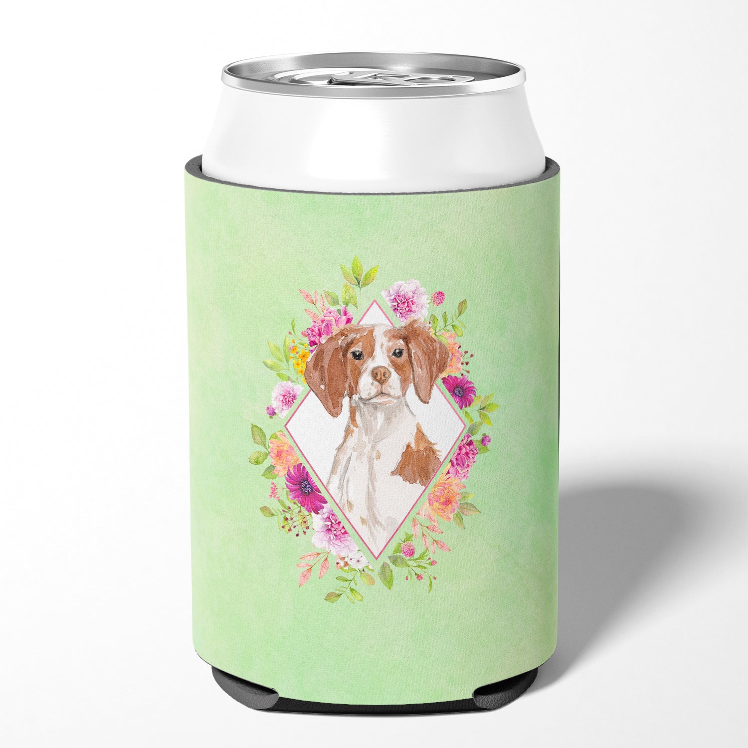 Brittany Spaniel Green Flowers Can or Bottle Hugger CK4414CC