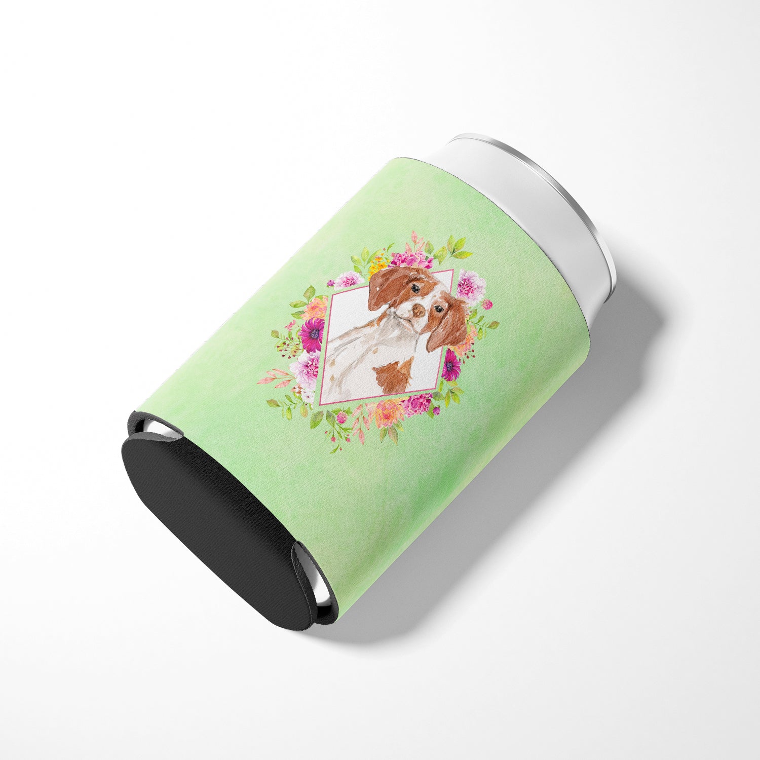 Brittany Spaniel Green Flowers Can or Bottle Hugger CK4414CC  the-store.com.