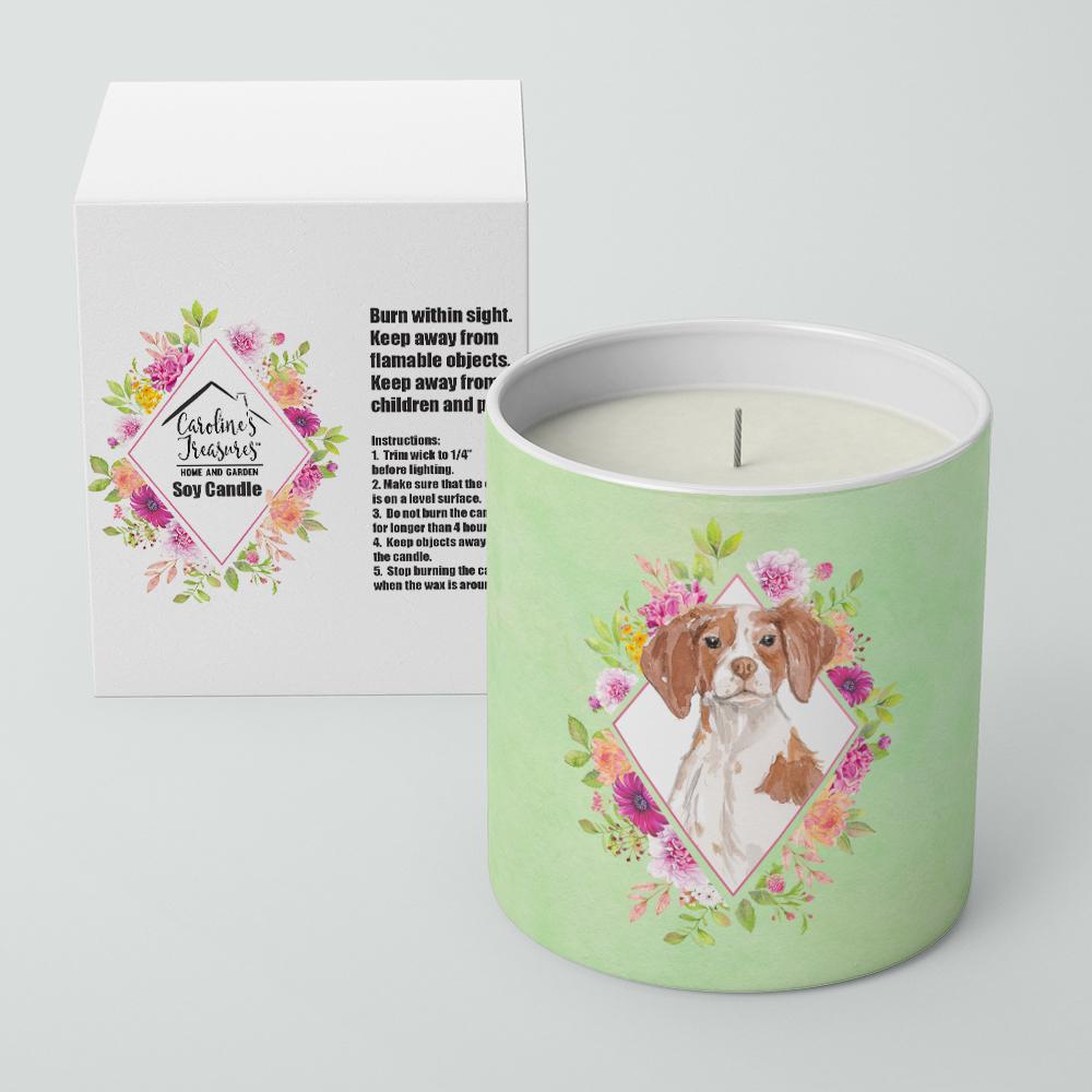 Brittany Spaniel Green Flowers 10 oz Decorative Soy Candle CK4414CDL by Caroline&#39;s Treasures