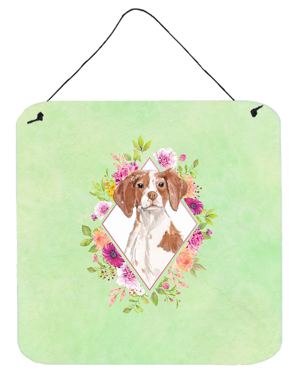 Brittany Spaniel Green Flowers Wall or Door Hanging Prints CK4414DS66 by Caroline&#39;s Treasures