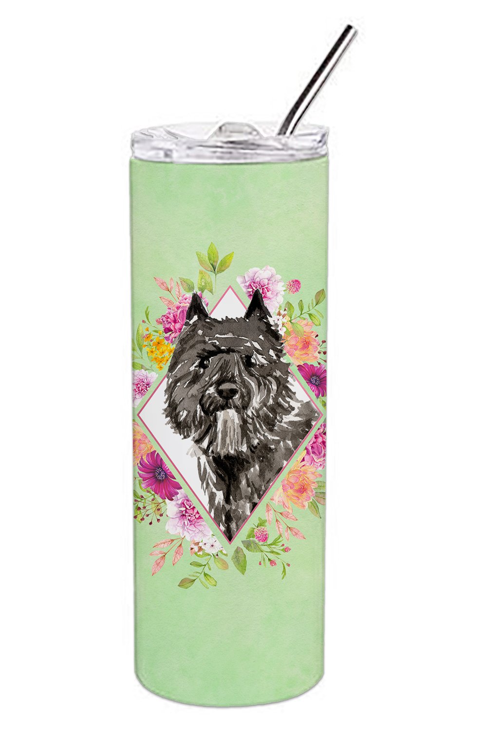 Bouvier des Flandres Green Flowers Double Walled Stainless Steel 20 oz Skinny Tumbler CK4416TBL20 by Caroline&#39;s Treasures