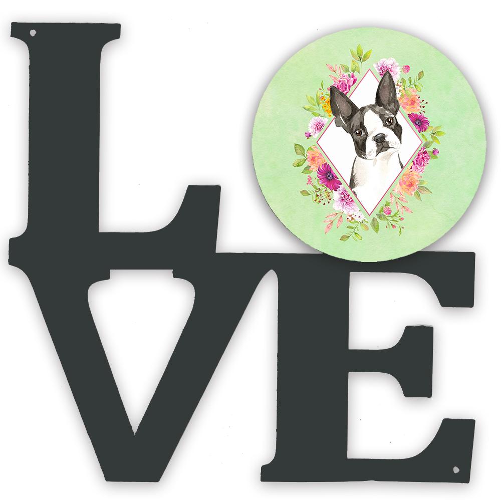Boston Terrier Green Flowers Metal Wall Artwork LOVE CK4417WALV by Caroline&#39;s Treasures