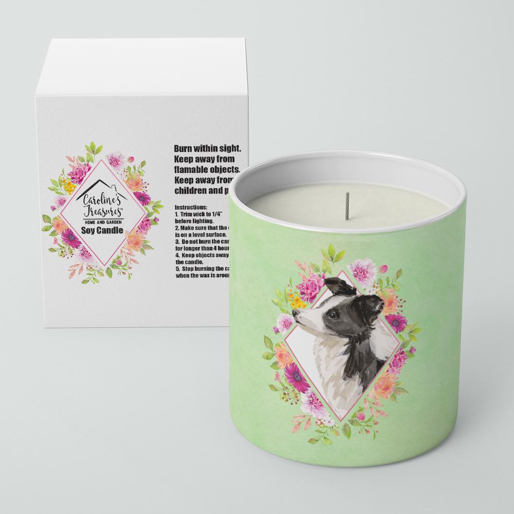 Border Collie Green Flowers 10 oz Decorative Soy Candle CK4418CDL by Caroline&#39;s Treasures