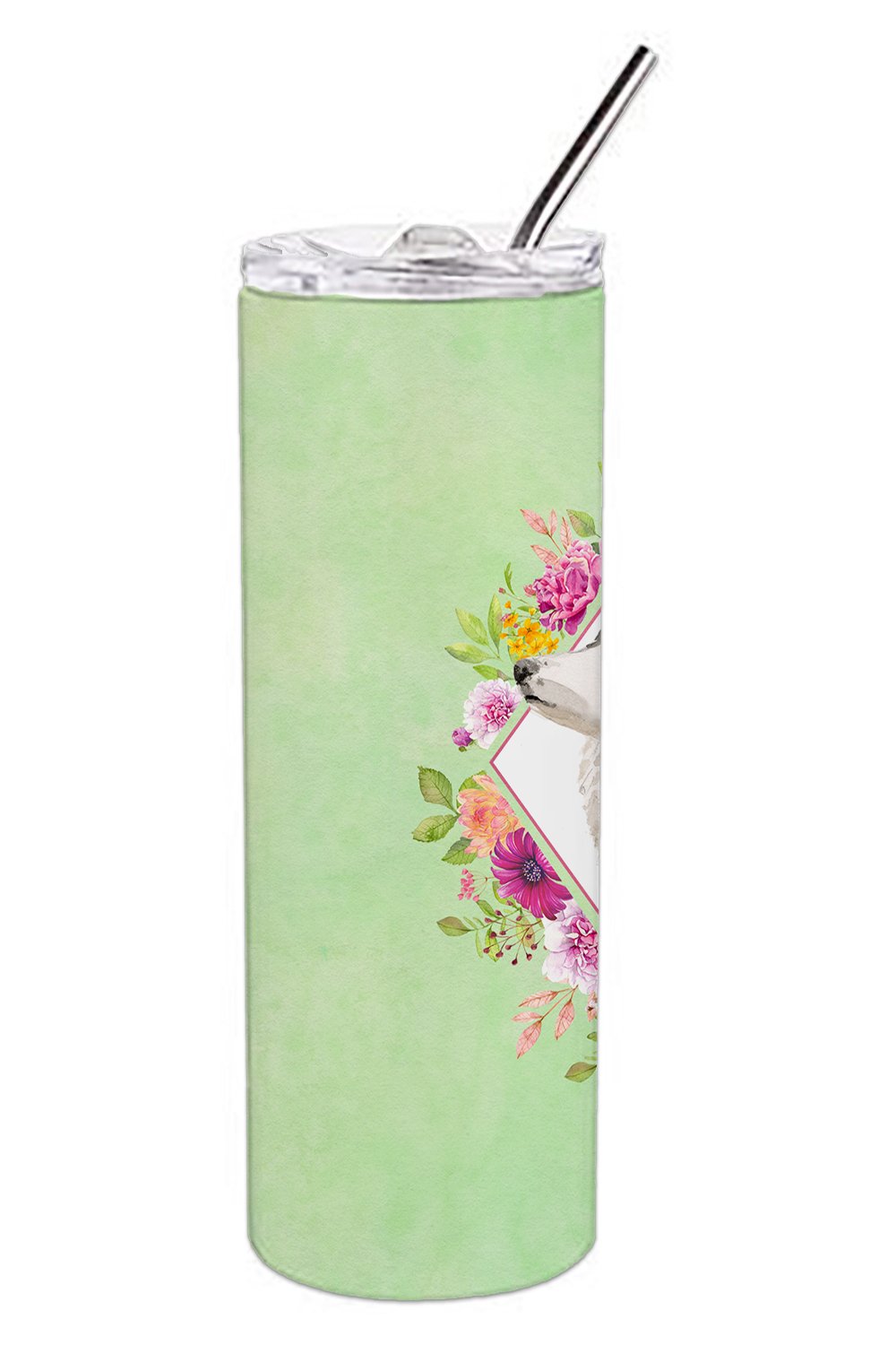 Border Collie Green Flowers Double Walled Stainless Steel 20 oz Skinny Tumbler CK4418TBL20 by Caroline's Treasures