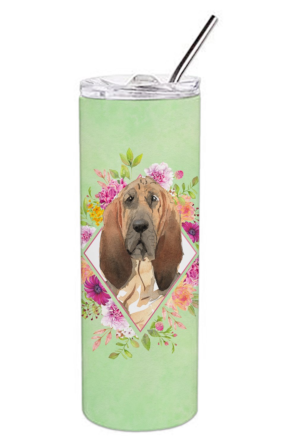 Bloodhound Green Flowers Double Walled Stainless Steel 20 oz Skinny Tumbler CK4419TBL20 by Caroline's Treasures