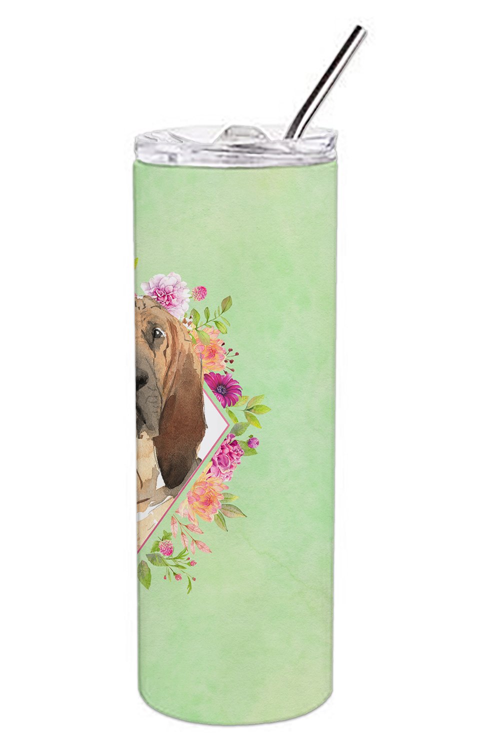 Bloodhound Green Flowers Double Walled Stainless Steel 20 oz Skinny Tumbler CK4419TBL20 by Caroline's Treasures