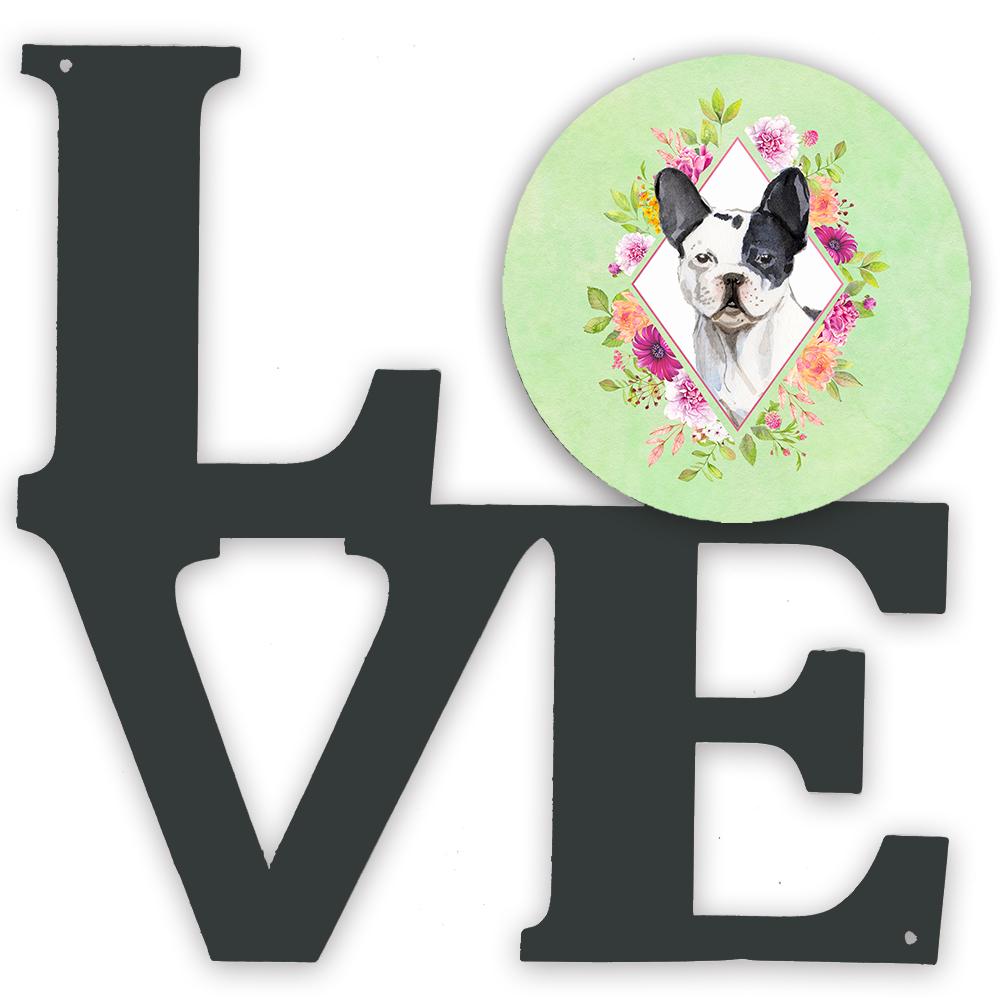Black and White Frenchie Green Flowers Metal Wall Artwork LOVE CK4420WALV by Caroline&#39;s Treasures