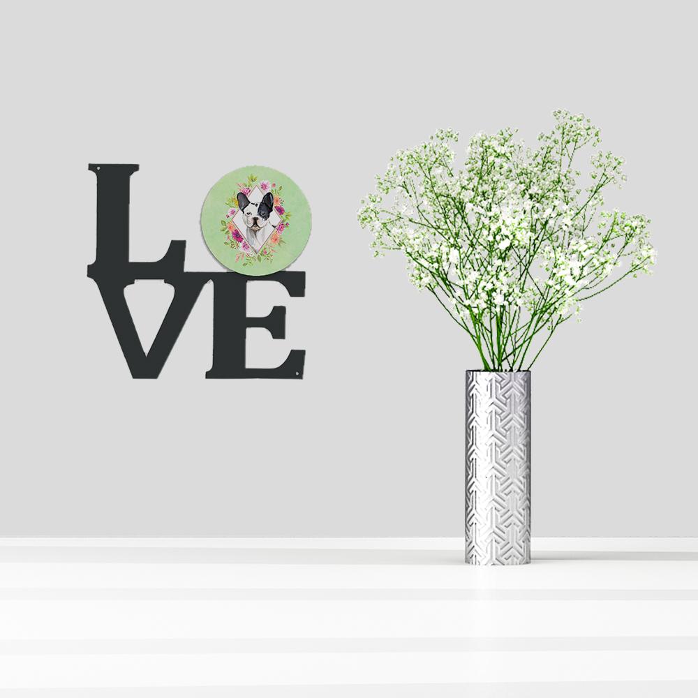 Black and White Frenchie Green Flowers Metal Wall Artwork LOVE CK4420WALV by Caroline's Treasures