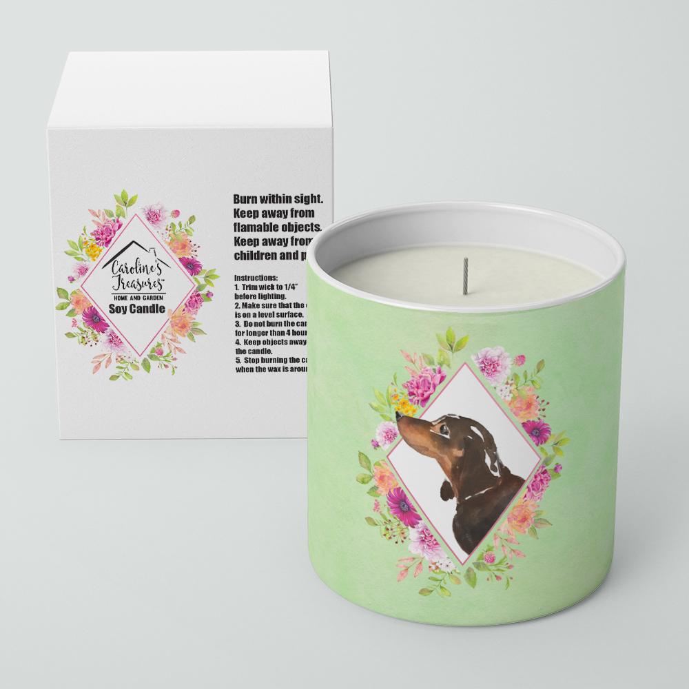 Black and Tan Dachshund Green Flowers 10 oz Decorative Soy Candle CK4422CDL by Caroline&#39;s Treasures