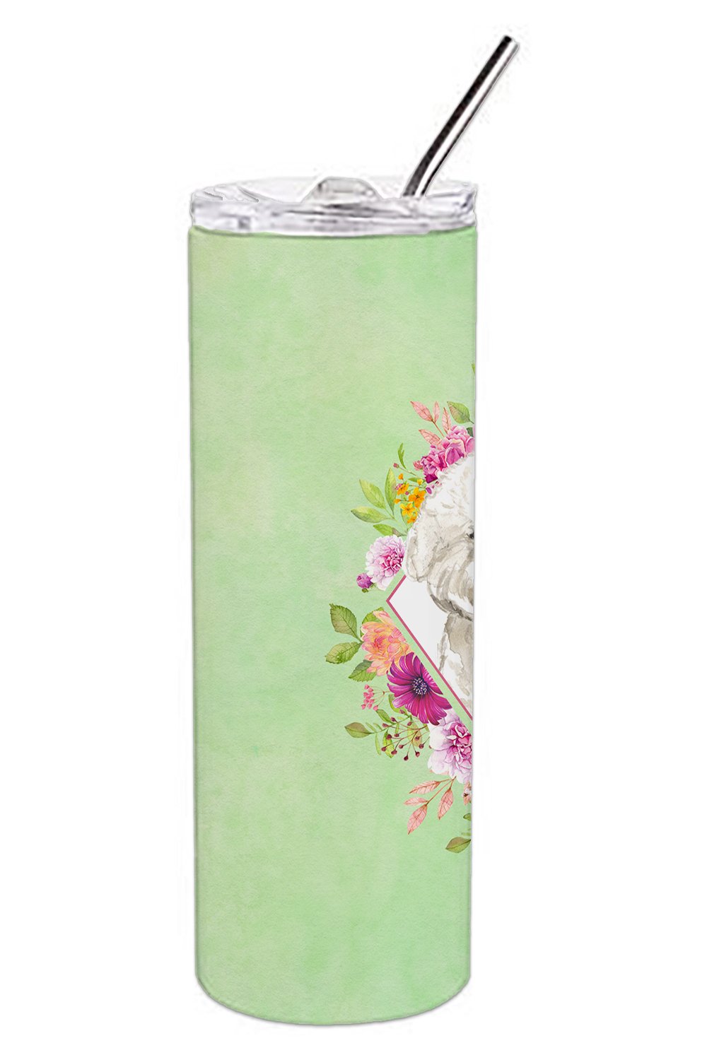Bichon Frise Green Flowers Double Walled Stainless Steel 20 oz Skinny Tumbler CK4423TBL20 by Caroline's Treasures