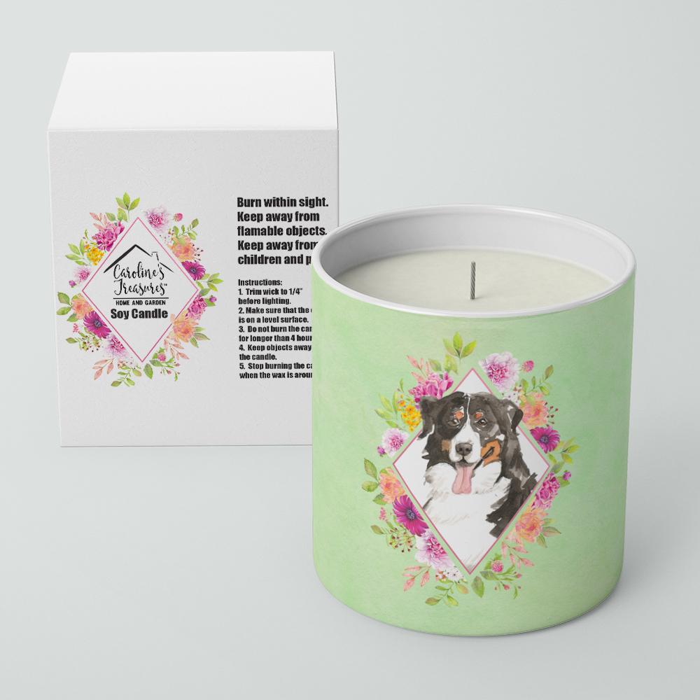 Bernese Mountain Dog Green Flowers 10 oz Decorative Soy Candle CK4424CDL by Caroline&#39;s Treasures