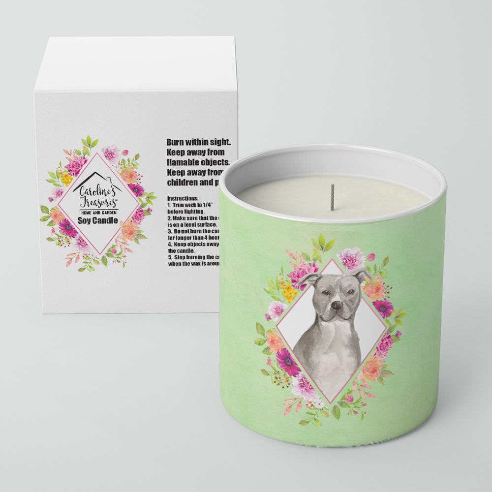 Caroline's Treasures Blue Pit Bull Terrier Green Flowers 10 oz Decorative Soy Candle CK4429CDL