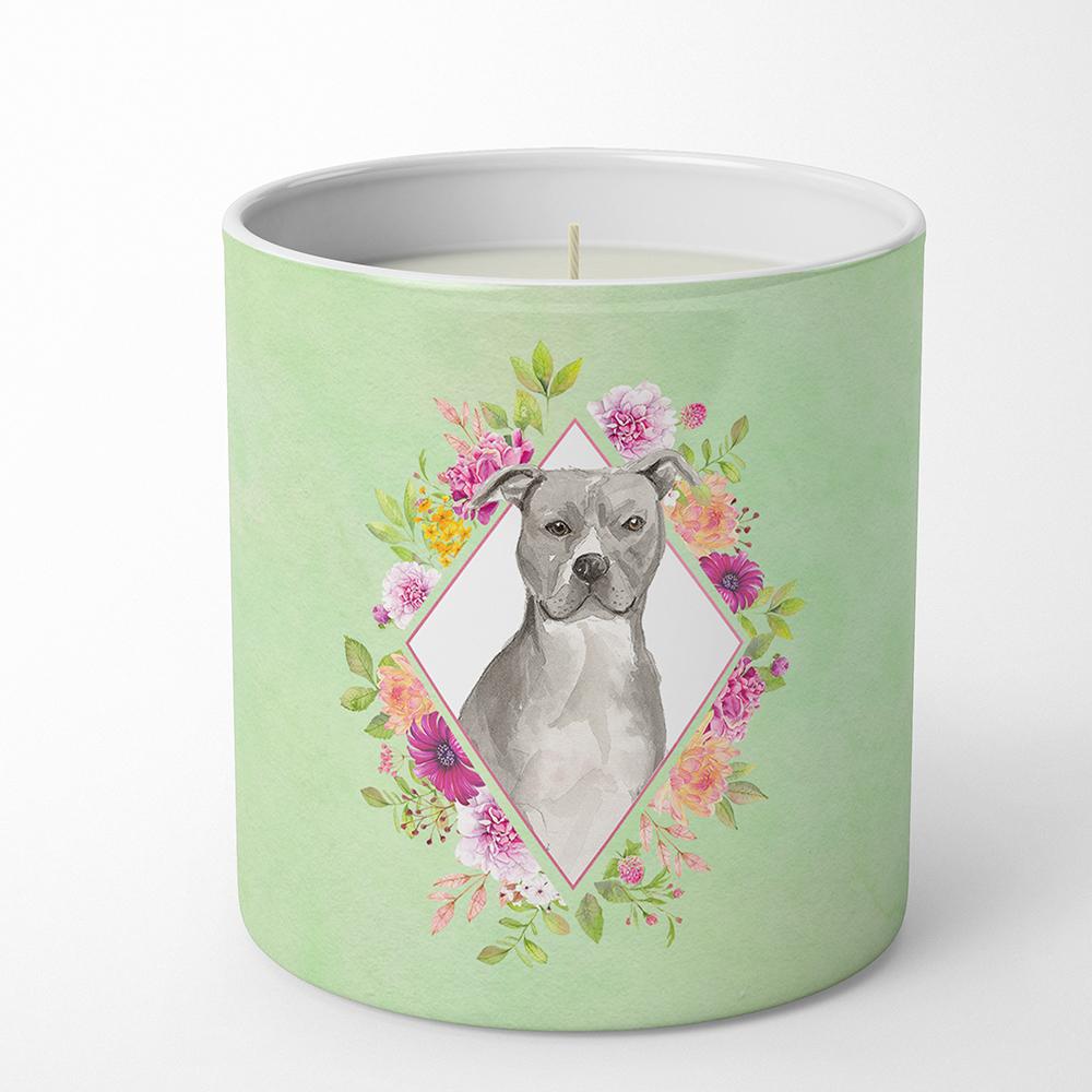 Blue Pit Bull Terrier Green Flowers 10 oz Decorative Soy Candle CK4429CDL by Caroline's Treasures