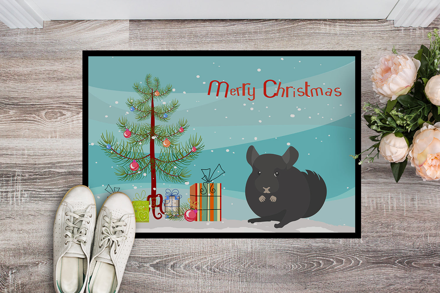 Charcoal Chinchilla Merry Christmas Indoor or Outdoor Mat 18x27 CK4433MAT - the-store.com